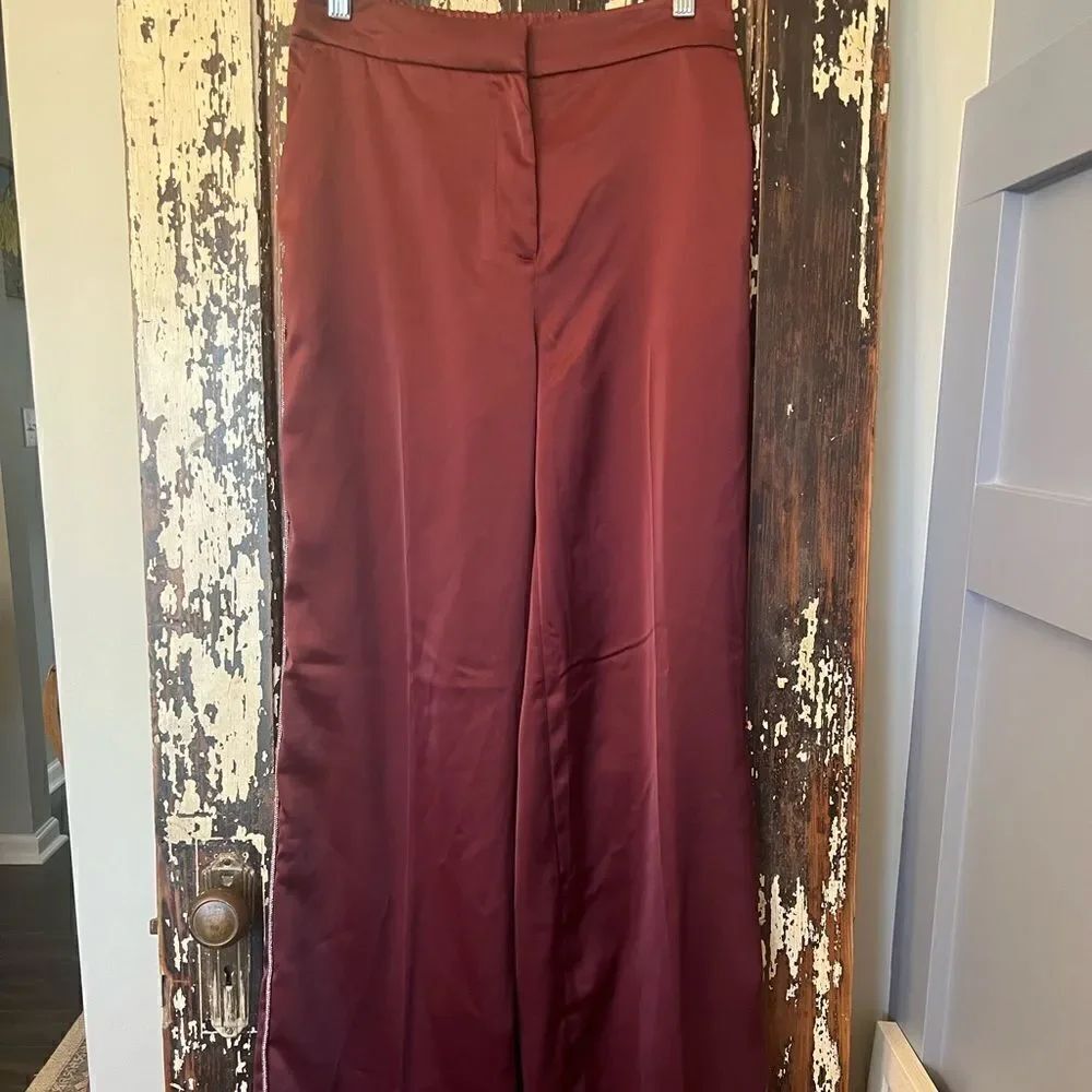 NWOT Rachel ZOE elegant satin wide leg dress pants w sparkle trim on legs.size 2